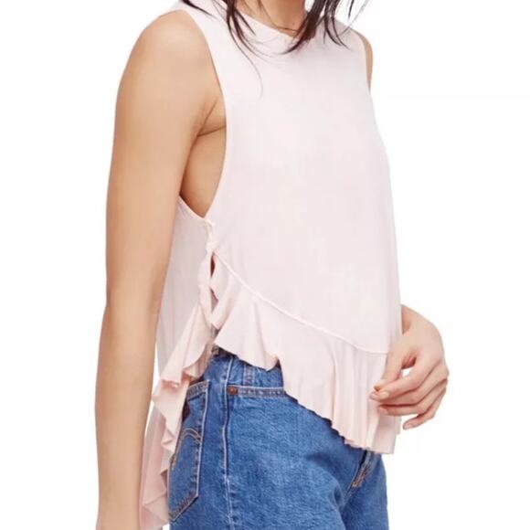 Free People We The Free Uptown Tank Top Ruffle Hem Ballet Pink Size L NWT Boho - Picture 2 of 8